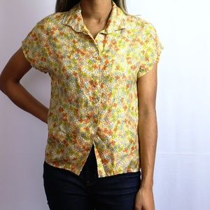 Vintage Yellow Shirt w/Pastel Flowers